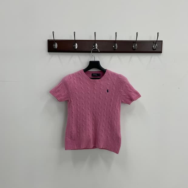 폴로 랄프로렌 캐시미어 블랜드 케이블 꽈베기 핑크 반팔 니트