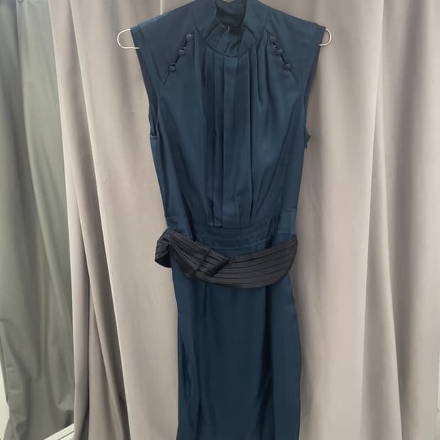 차이나넥 미디 실크 원피스 