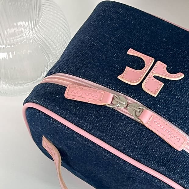  courreges / 꾸레쥬 핑크 로고 데님 미니 토트백