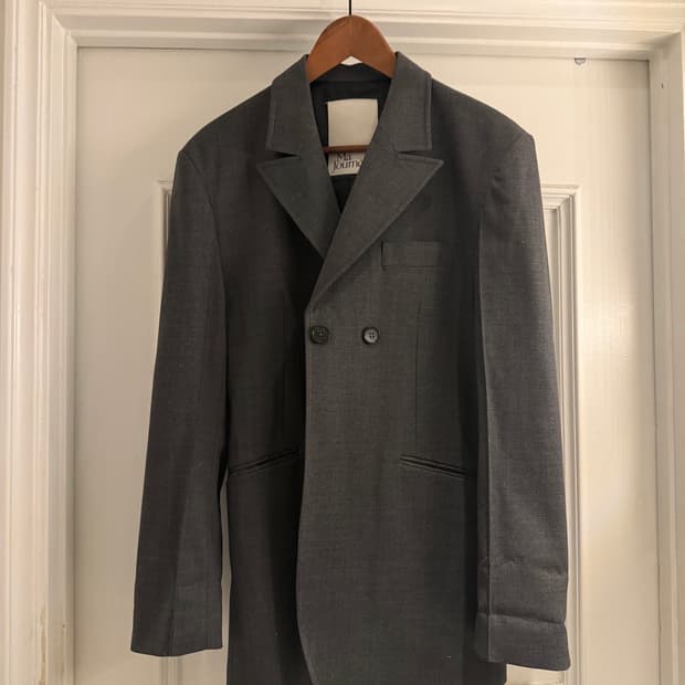 마조네 보이프렌드 더블 자켓 그레이