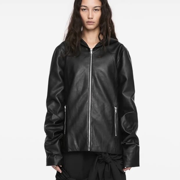 나체 HOODIE LEATHER JACKET black