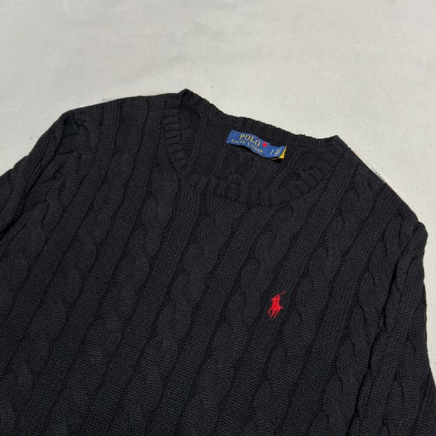 S 폴로랄프로렌 블랙 코튼 케이블 니트
