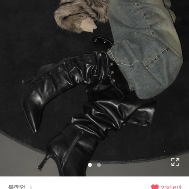 블랙업 스냅버튼 스틸레토 레더부츠힐
