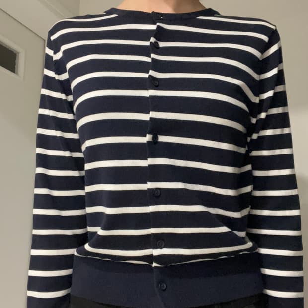 UV PROTECTION크루넥가디건(스트라이프) 블루