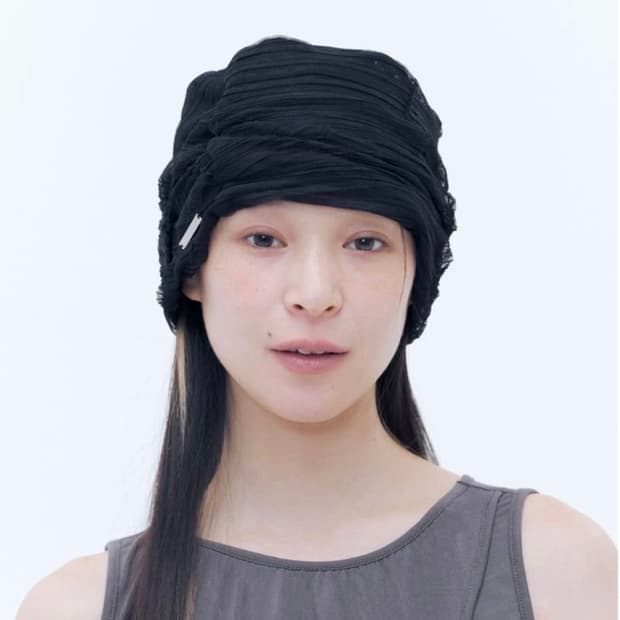 sheer turban beanie black
