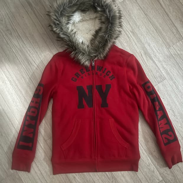 퍼 후드집업 레드