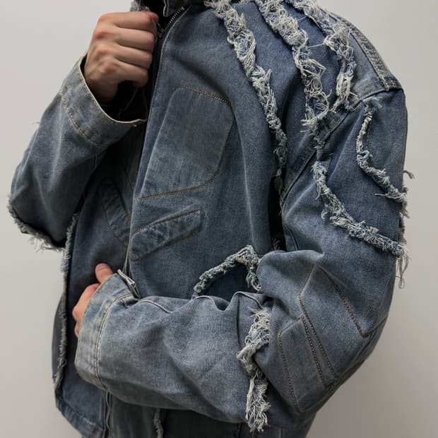 VTG WASHED FRINGE DETAIL DENIM JACKET