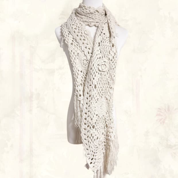 (이체시에눌) 일본 생화이트 페어리 장미 디테일 숄 & 머플러