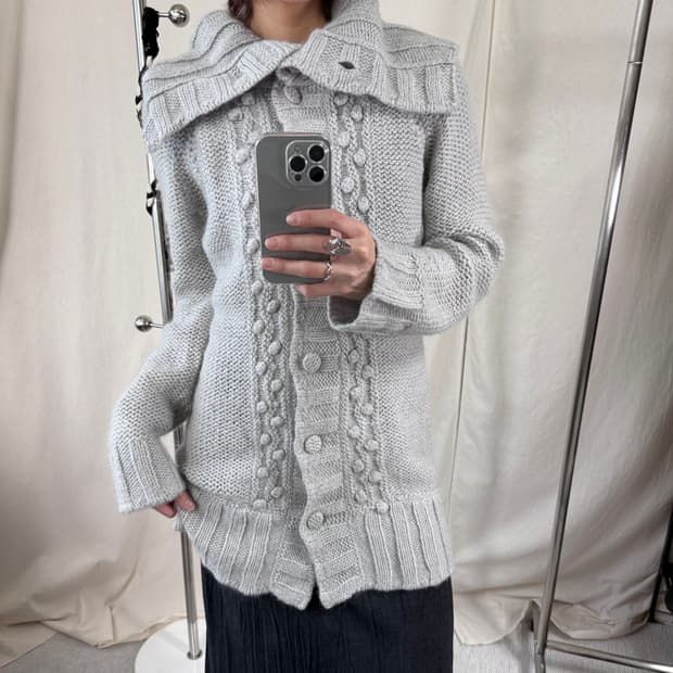 Rosa by 나라카미체 폼폼 롱 니트 가디건