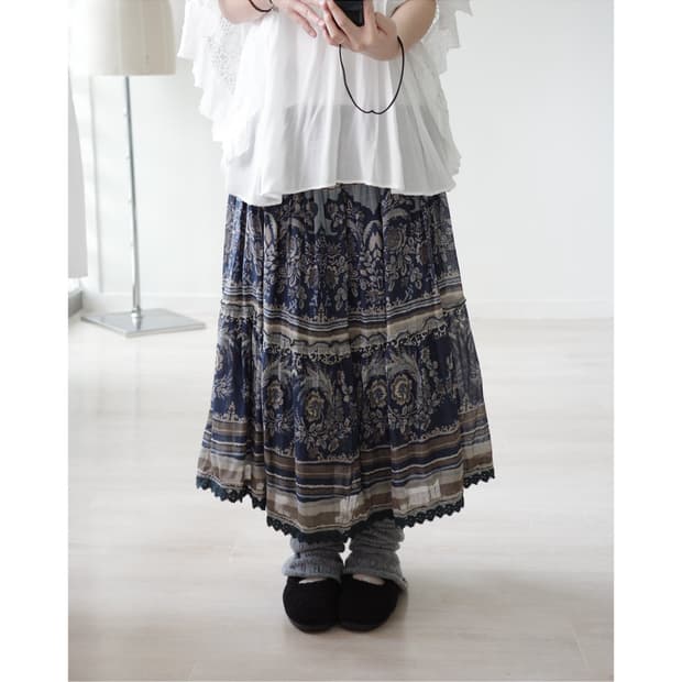 Vintage Paisley Banding Flare Skirt
