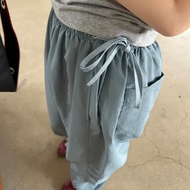 르몽드페페 리본 스트링 팬츠 블루 그레이