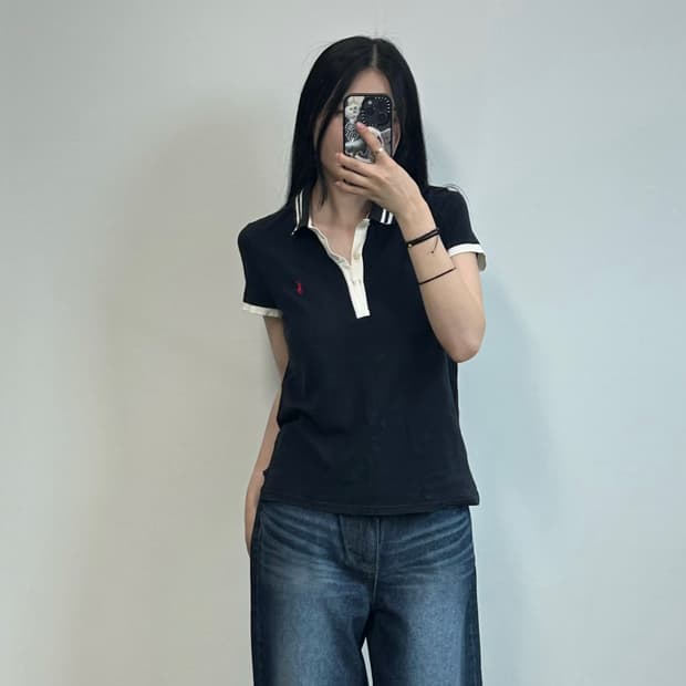 폴로 랄프로렌 자수로고 블랙 링거 반팔 카라 티셔츠