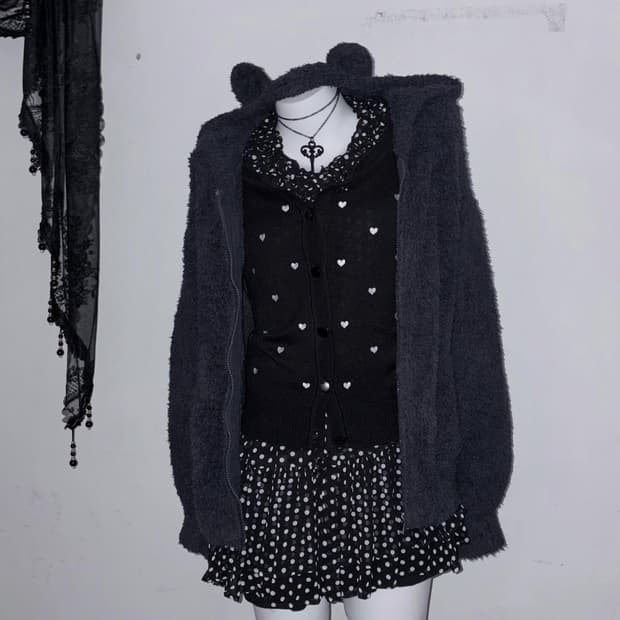 키치 곰돌이 후집 & 공겜여주 도트 믹스코디🎵🖤