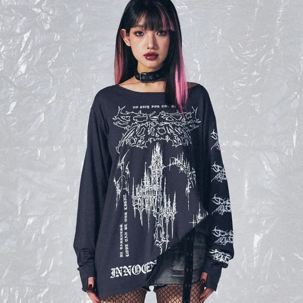 EMO OFF SHOULDER LS TEE CHARCOAL
