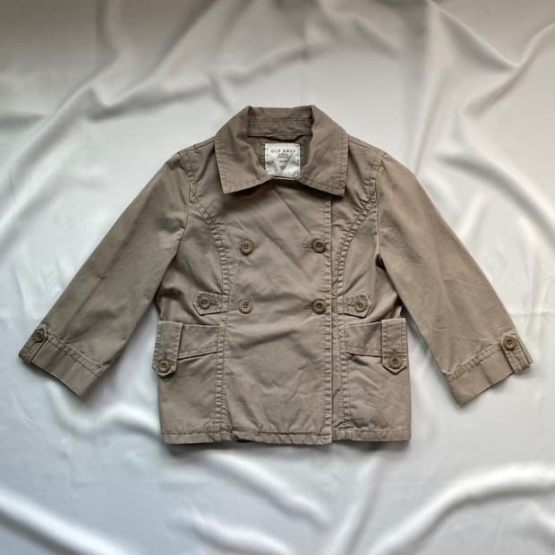 빈티지 카라 버튼 숏 자켓 / 코튼 코트 베이지