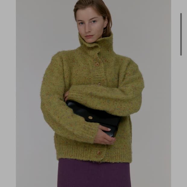 시엔느(sienne) 하이넥 멀티 컬러 니트 가디건 (라임)