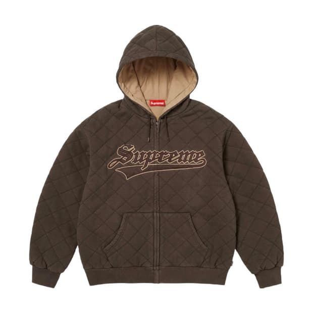 슈프림 퀼티드 집업 후드 스웨트셔츠 다크 브라운 - 25FW