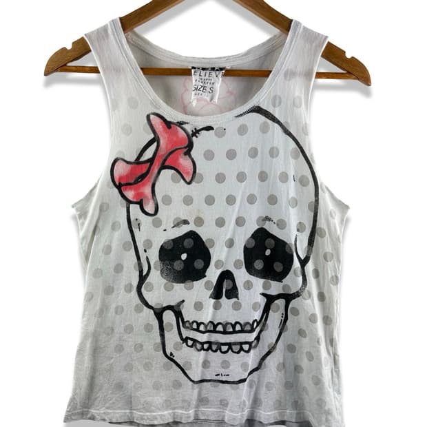 JPN 키치 도트 스컬 슬리브리스2651