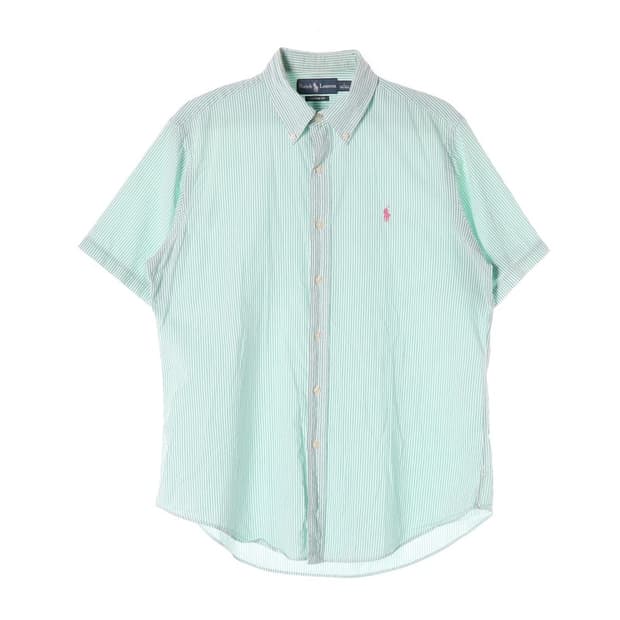 폴로 랄프로렌 민트 화이트 스트라이프 반팔 셔츠 L