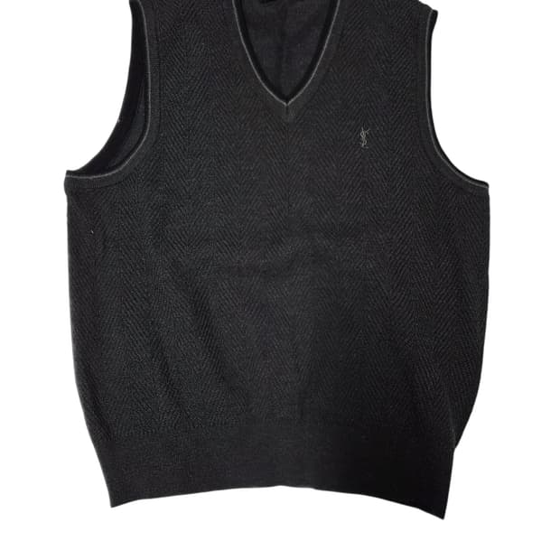 [입생로랑] 올드머니 감성 끝판왕 차콜 헤링본 니트 베스트 95