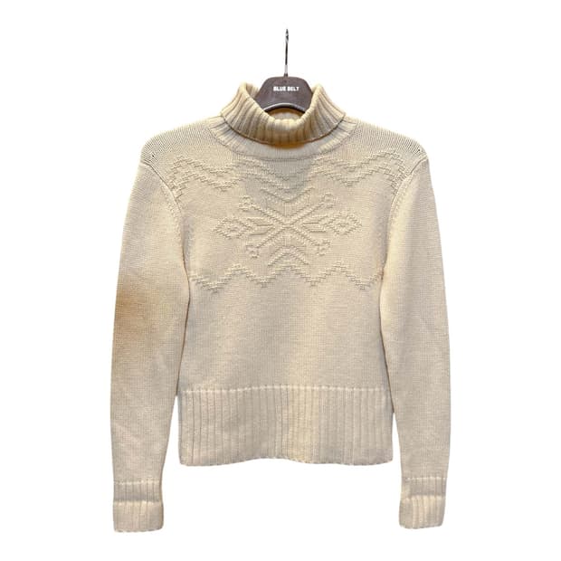 JPN VINTAGE 목폴라 크롭 니트 노르딕 패턴 짜임 디테일 아이보리