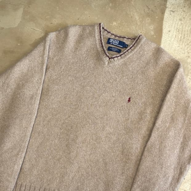 L 폴로랄프로렌 베이지 브이넥 니트