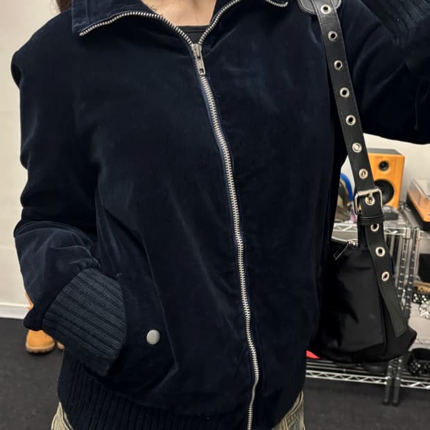 재팬 빈티지 벨벳 트러커 집업 자켓 네이비