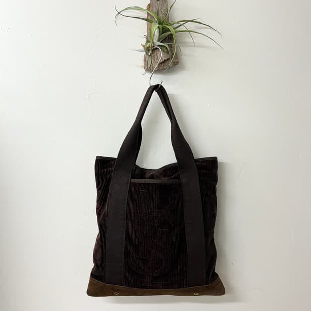 입생로랑 브라운 코듀로이 토트백