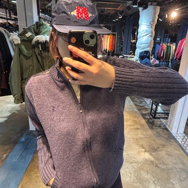 폴로랄프로렌 퍼플 체크 니트 집업