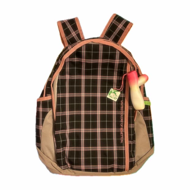 베네통 블랙 핑크 체크 백팩 🎀