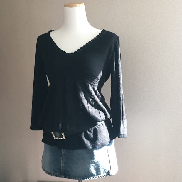 글리터 슬림핏 7부 니트