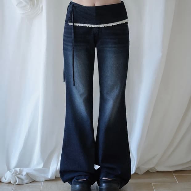 [새상품] 미레코 청바지 LAYERED LACE WRAP DENIM PT