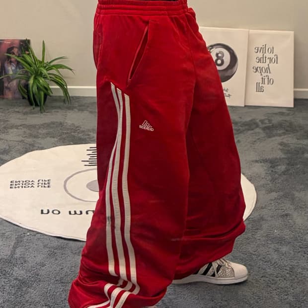 90s ADIDAS 올드스쿨 레드&화이트 져지 트랙팬츠