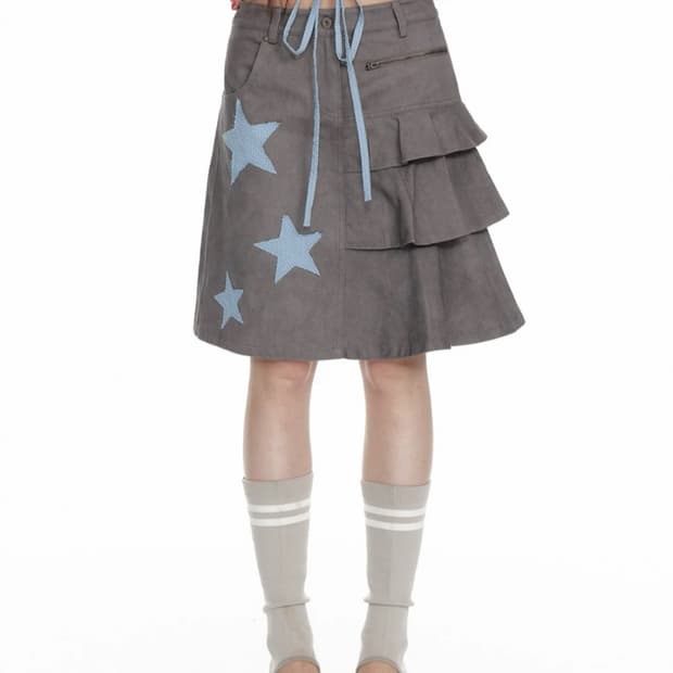 스티치 스타 플리츠 스커트