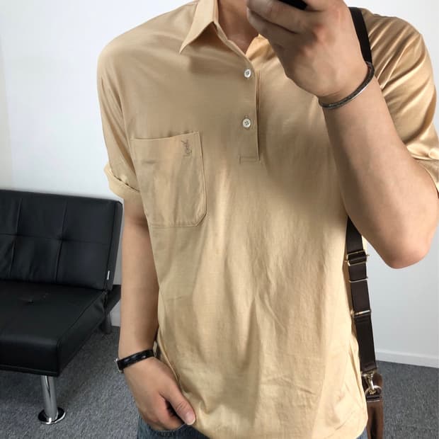 입생로랑 정품 자수로고 숏슬리브 pk티 오트밀