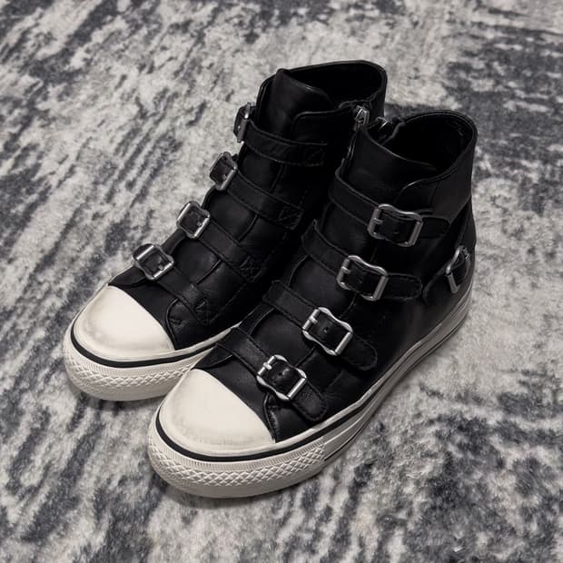 {Ash} Multi-Buckle Zip Leather Sneakers 