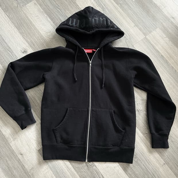 슈프림 올드 잉글리시 후드 로고 후드집업 블랙