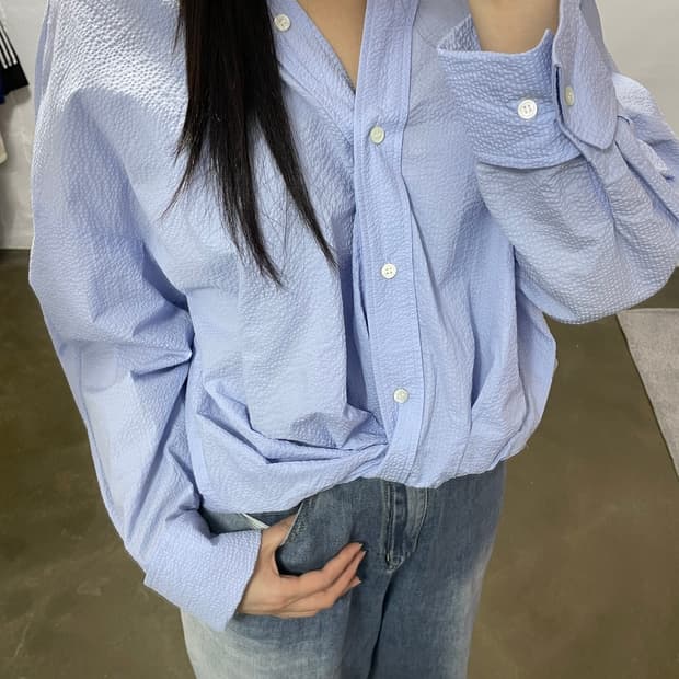 ORR 블루 텍스처 셔츠 M
