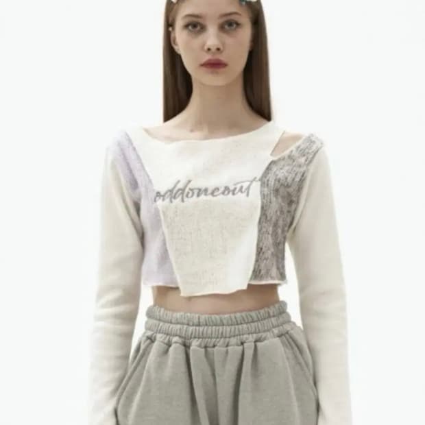 오드원아웃 - Patch work damage knit (white)