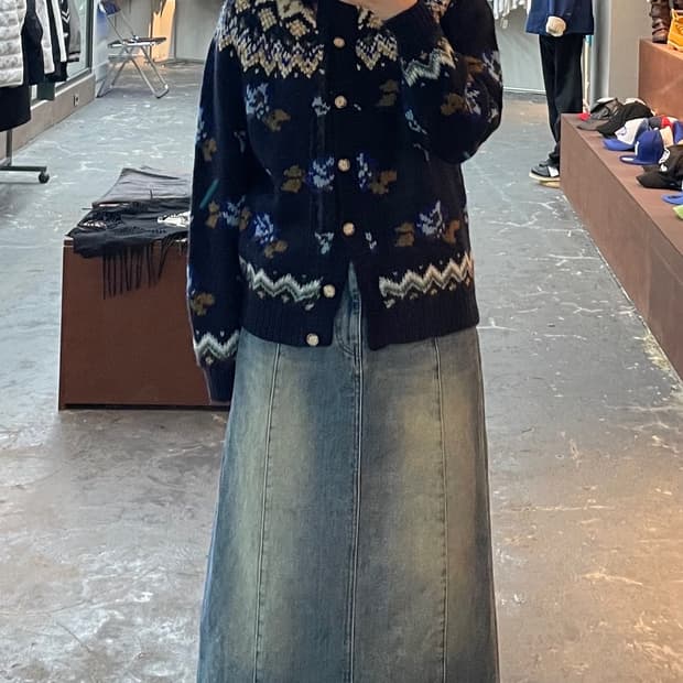 빈티지 노르딕패턴 니트 가디건 H1177