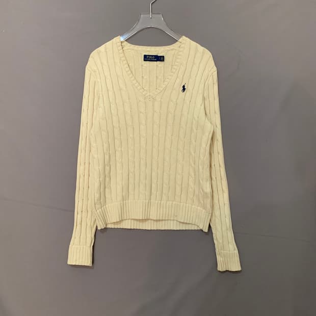 S 폴로랄프로렌 여성 꽈배기 케이블 V넥 니트