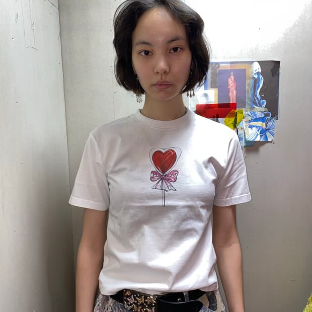 [MSGM] 빈티지 하트 롤리팝 그래픽 화이트 티셔츠