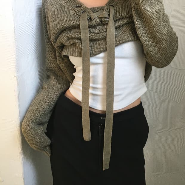 Polo 폴로 랄프로렌 카키 컬러 아일렛 린넨 니트