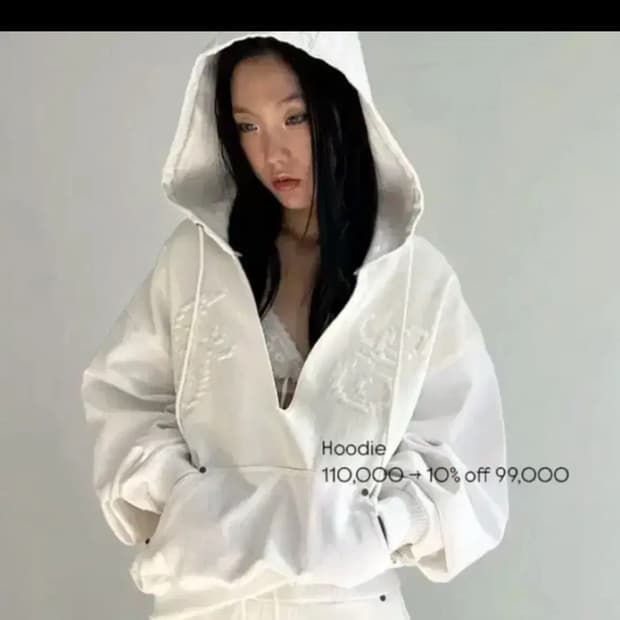 구해요) 샵페어리 브이넥 후디 자수 후드티 화이트 그레이