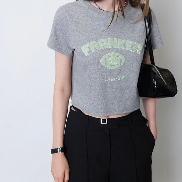 새상품) 마론에디션 썸머 그레이 테리 크롭 반팔 티셔츠