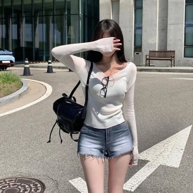 하이웨스트 워싱 데님 반바지
