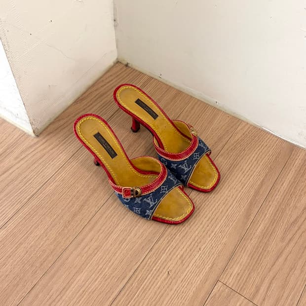 루이비통 데님 모노그램 뮬 힐