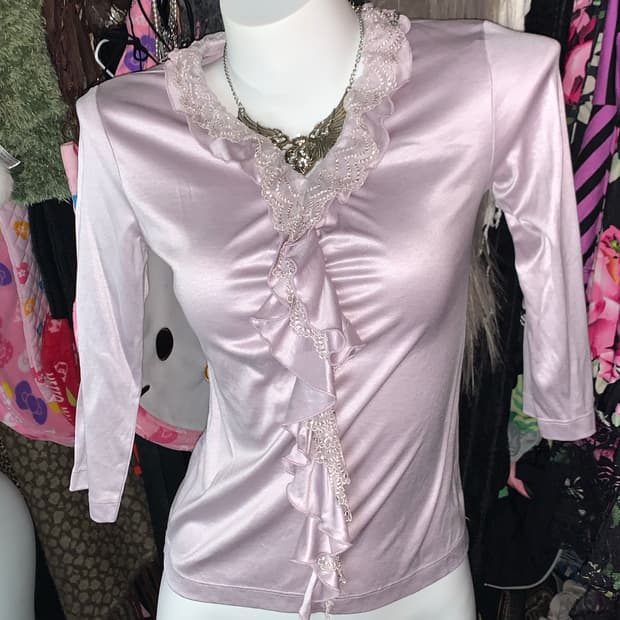 y2k 엔틱 연보라 프릴 레이스탑 