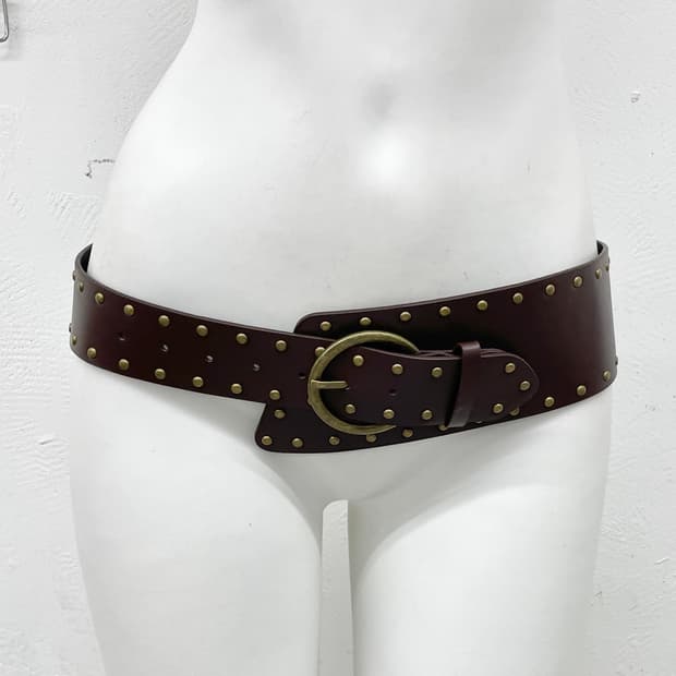 브라운 웨스턴 스터드 와이드 벨트