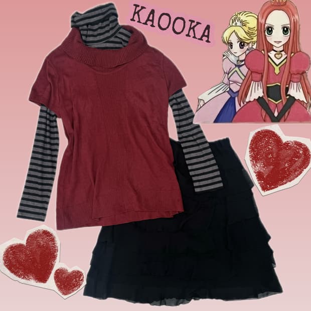 ♥️슈슈룬 쇼콜라 코디세트♥️ 쉬폰 스커트 레드 반팔 니트 레이어드